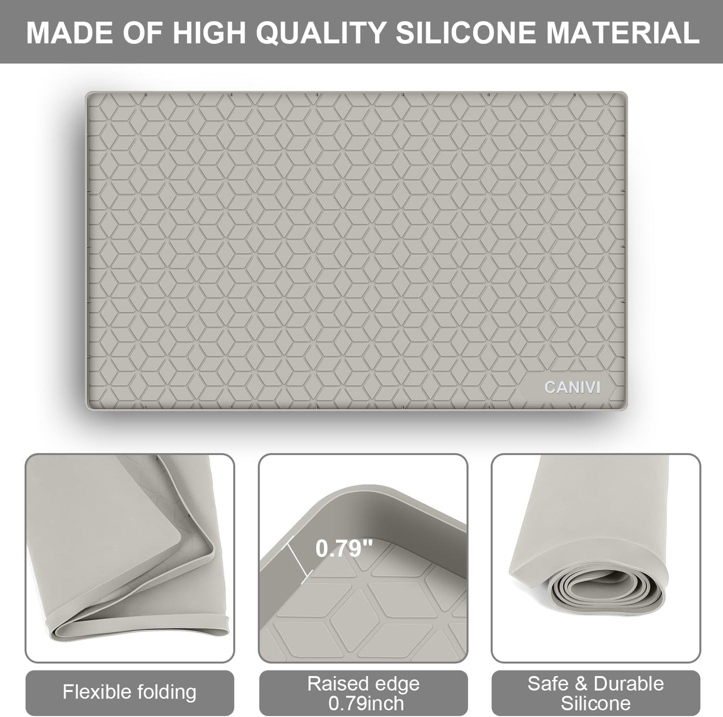 Under Sink Mat, 31" x 22" Waterproof Silicone Under Sink Tray for Kitchen & Laundry Cabinets, Kitchen Cabinet Shelf Protector, Up to 3.2 Gallons Liquid, Fits 36 inch Standard Cabinet (Khaki)