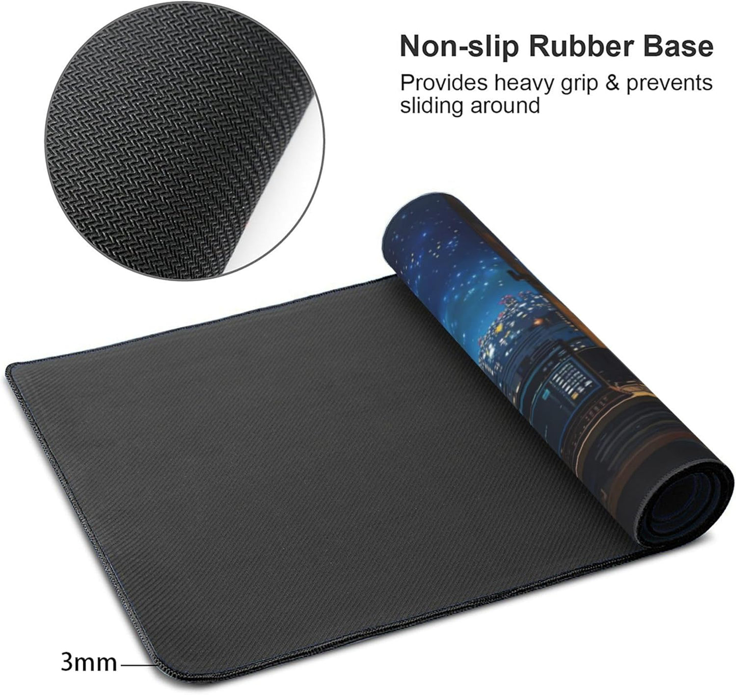 City Night from The Study Window Large Mouse Pad, Anime Style Gaming Desk Mat, XXL Keyboard Desk Pad Mat for Desktop, 35.4"x15.7" Non-Slip Base Big Mousepad with Stitched Edges