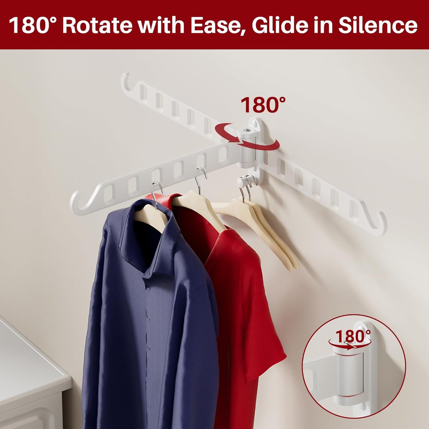 Wall Mounted Drying Rack 1 Pack, Foldable Laundry Drying Rack with 6 Holes, Laundry Space Saver for Indoor & Outdoor Use
