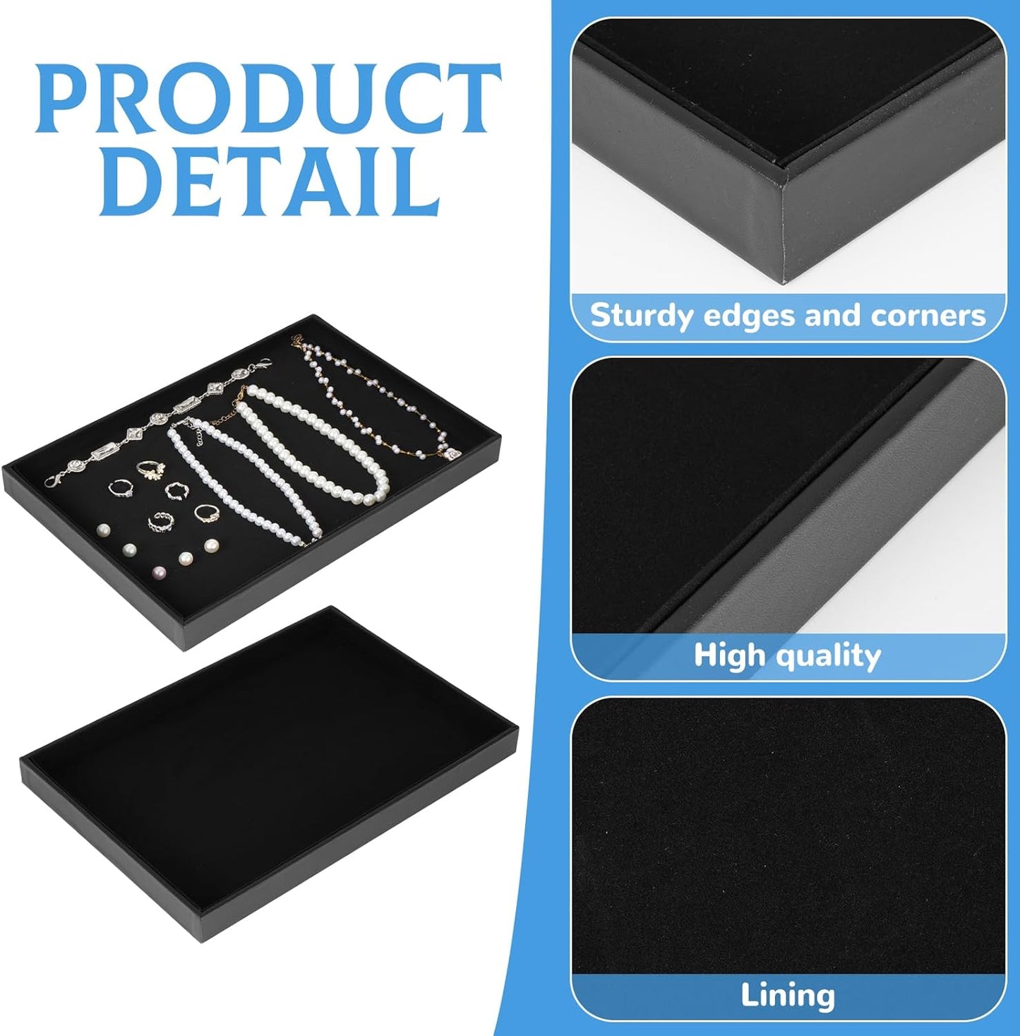 10 Pcs Velvet Stackable Jewelry Tray Showcase Display Jewelry Organizer Tray for Drawers Countertop, Empty Plate for Necklace, Ring, Bracelet Organizing, and Earring Storage Display (Black)