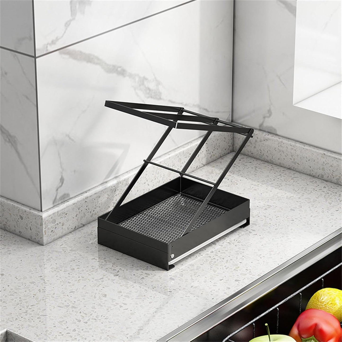 Collapsible Sink Holder Kitchen Tool Organizer Drain Tray with Cleaning Supplies Holder Storage Rack for Brushes and Detergent