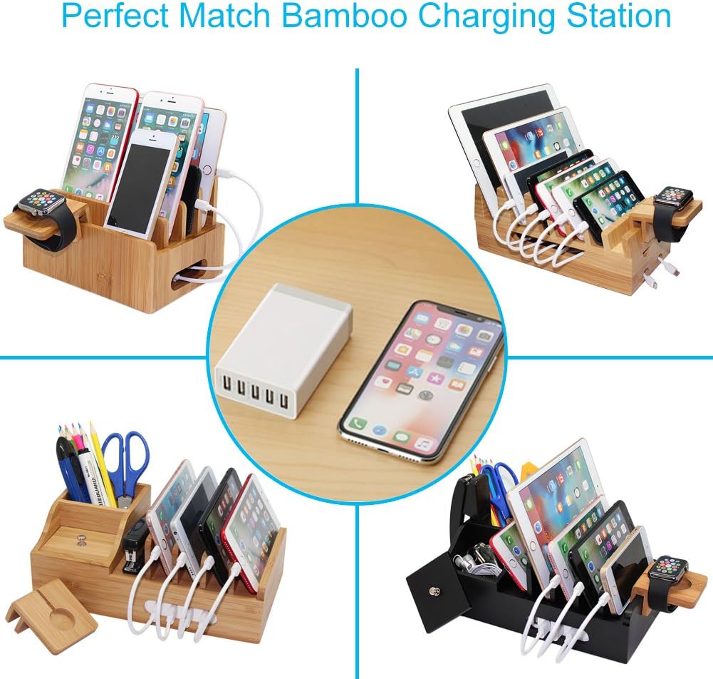 Desktop 5 Port USB Wall Charger 40W 8A, USB Hub Charging Station for Multiple Devices, Protable Multi Port USB Charger for Cell Phone, Tablet, Android Smart Phone and More