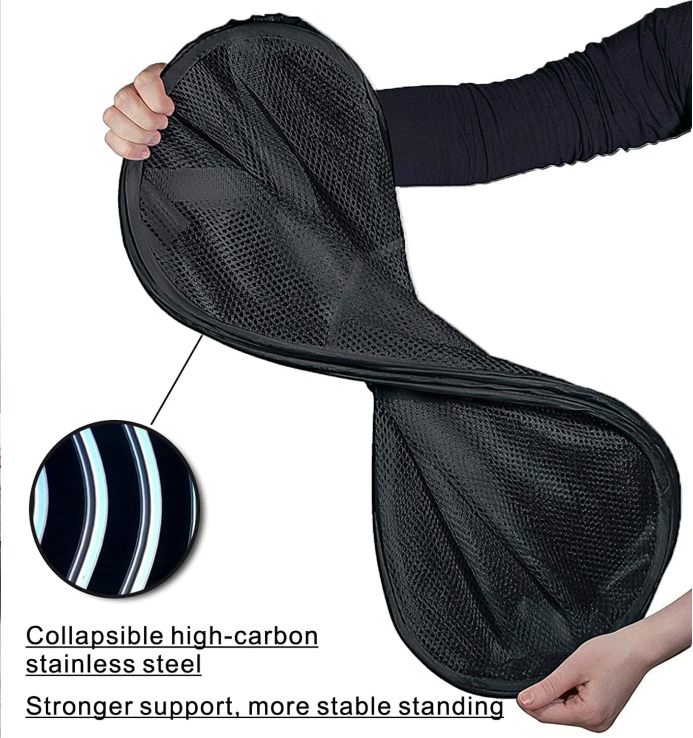 BATTOO Strong Mesh Pop Up Hampers for Laundry, Collapsible Laundry Baskets with Side Pocket Carry Handles for Laundry Room, Bathroom, Kids Room, College Dorm or Travel Black