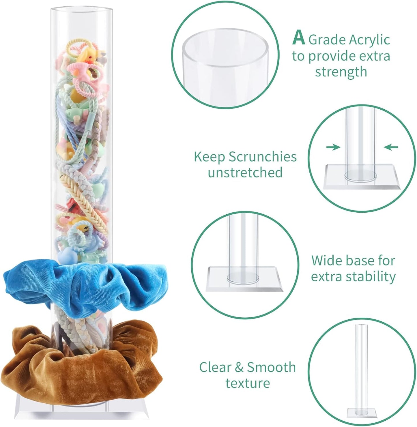 2Pcs 11 Inch Scrunchie Holder Stand, OAOLEER Elastic Band Storage Hair Tie Organizer Clear Acrylic Scrunchie Rack for Teen Girl Women Gifts, The Perfect Scrunchy Display Organizer