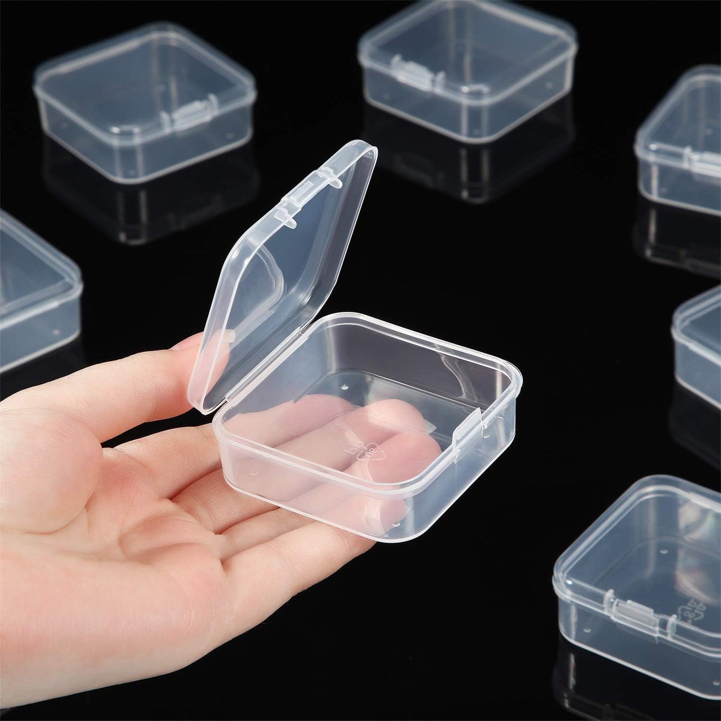48 Packs Clear Small Plastic Containers Transparent Storage Box with Hinged Lid for Small Items Crafts Jewelry (2.12 x 2.12 x 0.79 Inches)