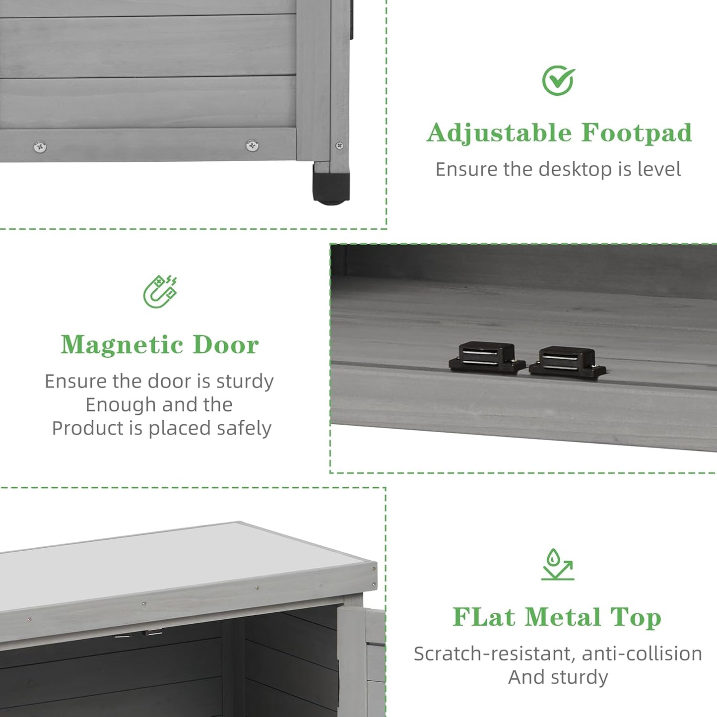 Outdoor Potting Bench with Storage Cabinet and Metal Top, Wood Workstation for Outdoor Patio, Garden (Classic Grey, 31x17x36‘’)