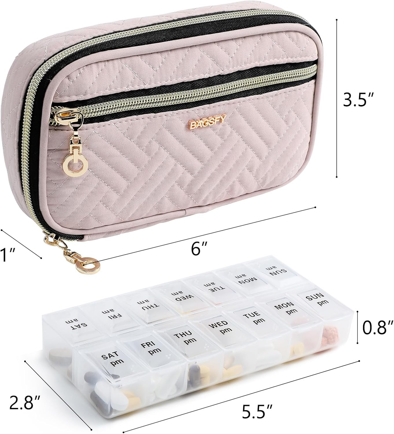BAGSFY Pill Organizer Case 2 Times a Day- Weekly Medicine Organizer Travel Pill Box with Removable 7 Day Medicine Case Container for Fish Oil, Vitamin, Supplement
