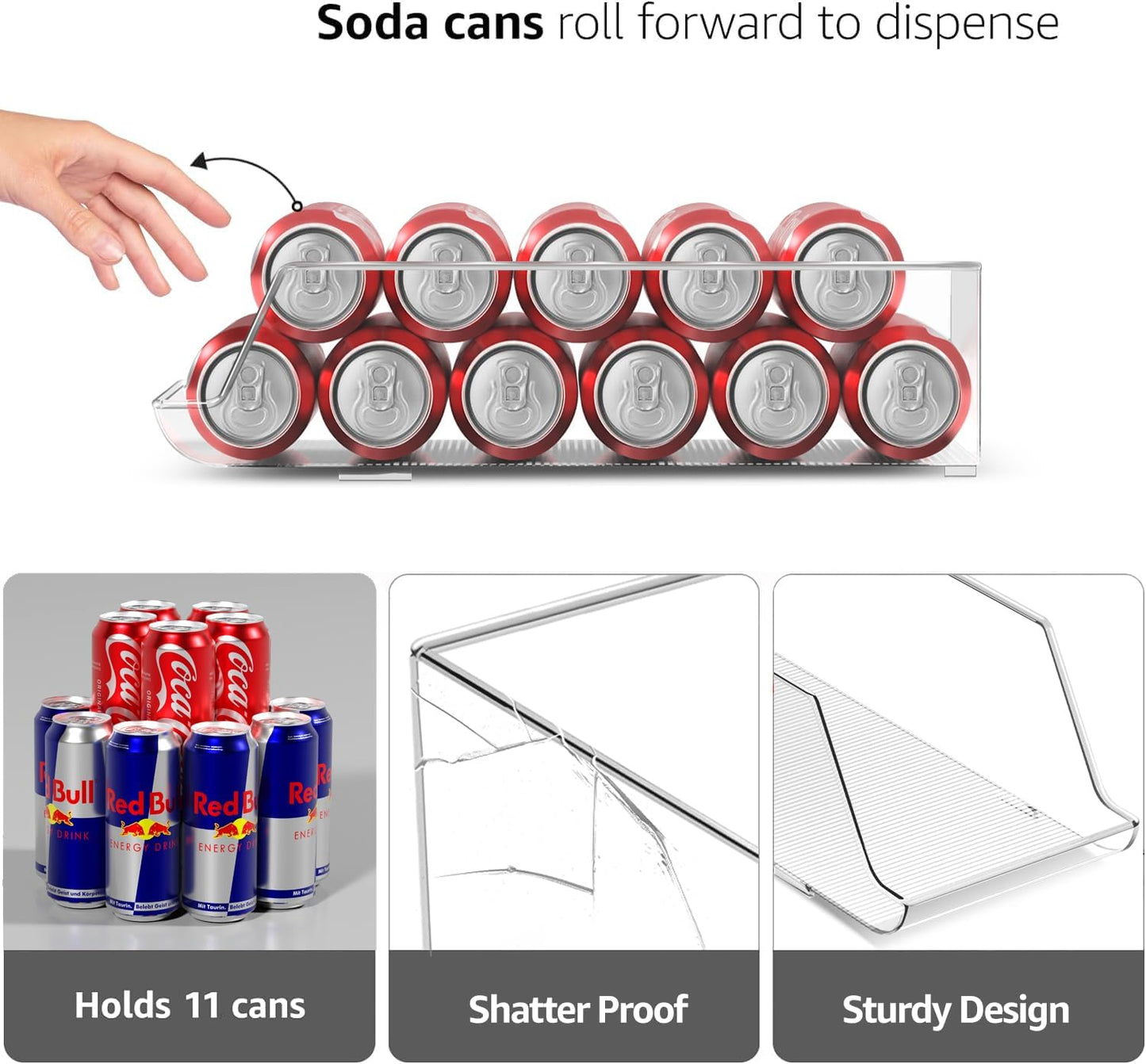 Sorbus Skinny Soda Can Organizer for Refrigerator - Slim Can Holder Drink Dispenser for Fridge - Soda Can Organizer for Fridge, Pantry, Kitchen Organization and Storage (Set of 4)