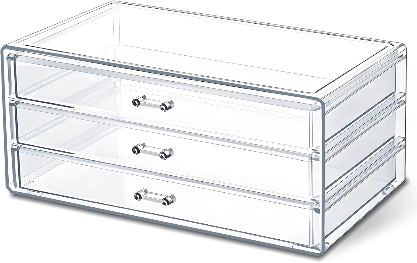 Acrylic Drawers Stackable, 9.3 X 5.3 X 4 Inch Stackable Makeup Organizer Acrylic 3 Drawer Storage Organizers Clear Stationery Organizer for Dresser, Bathroom, Vanity, Countertop