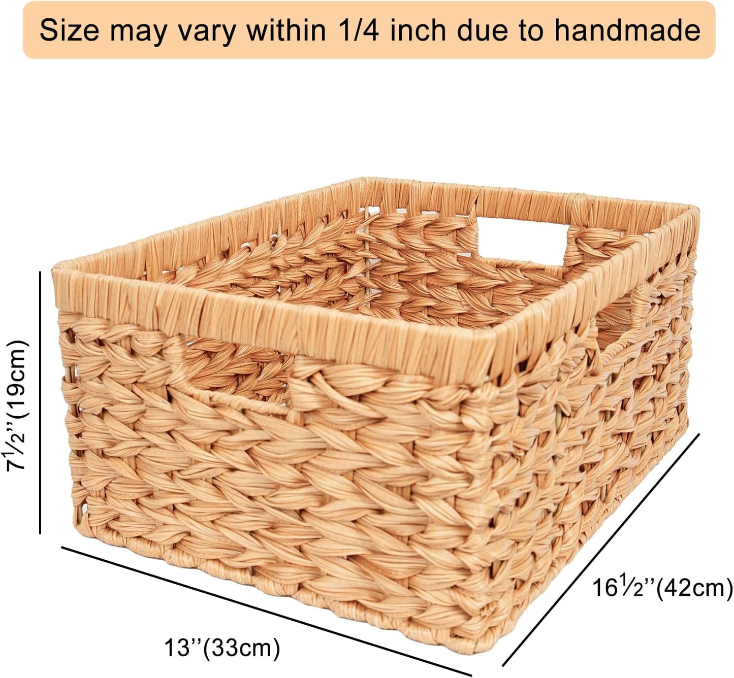 Large Wicker Basket, Hand-Woven Basket for Storage, Wicker Basket with 3 Handles, Waterproof Storage Basket for Shelves (1Pack)
