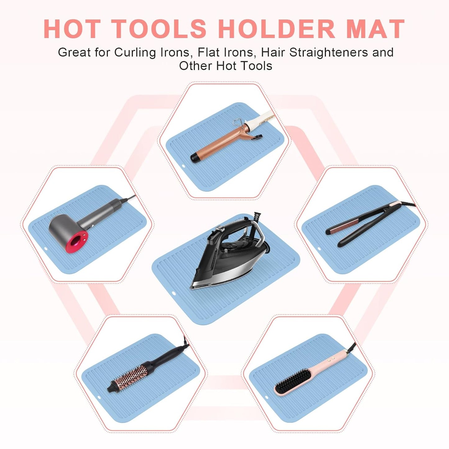 AMIJEAL Oversize Silicone Heat Resistant Mat for Hair Tools, Curling Iron Flat Iron Hair Straightener Holder Mat, Portable Hot Tools Sleeve Pad for Travel Vanity Salon(14.2" x 11.0")