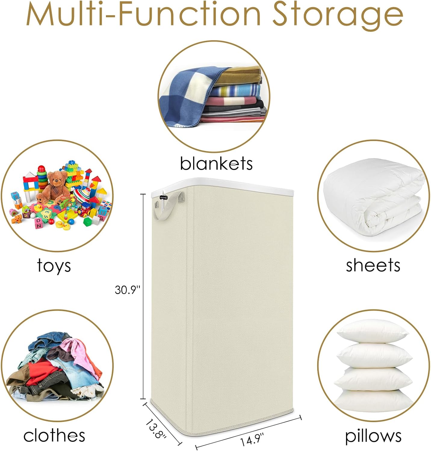 SNIGJAT Extra Large Laundry Hamper, 100 L Tall Laundry Basket with Sturdy Handles, Dirty Clothes Basket for Bedroom, Large Hamper, Sturdy Storage Organizer for Clothes Toys Beige
