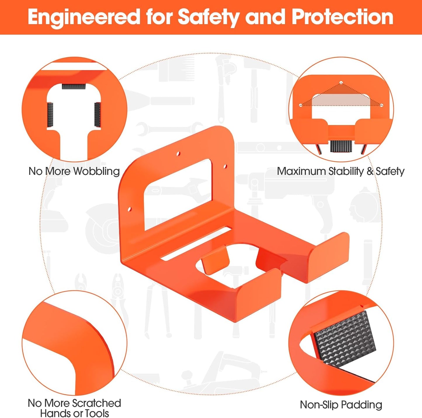 Weed Eater Hanger, Garage Organizer Trimmer Rack, Matel Wall Hooks Weed Wacker Holder, Heavy Duty Garden Tool Organizer for Grass Trimmer, Hedge Trimmer, Garage Tools Storage, Orange 1-Pack