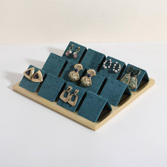 GemeShou Golden coated earring display stand for selling, velvet stud earring holder for jewelry display, Jewlery earring storage organizer tray, studs holder jewelry organizer【Earring holder-Blue】