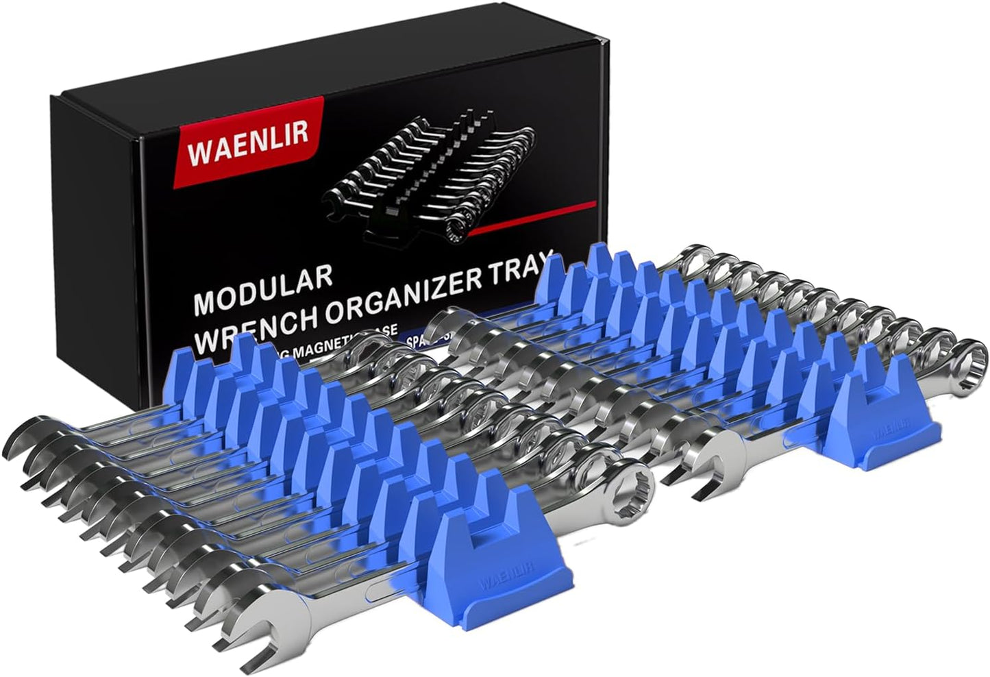 24PCS Magnetic Modular Wrench Organizer Set - Tool Drawer Storage Rack with Metric & SAE Labels, Wrench Holder with Magnet, Perfect Tool Gift for Men, father, boyfriend, DIYers & Mechanics (Blue)