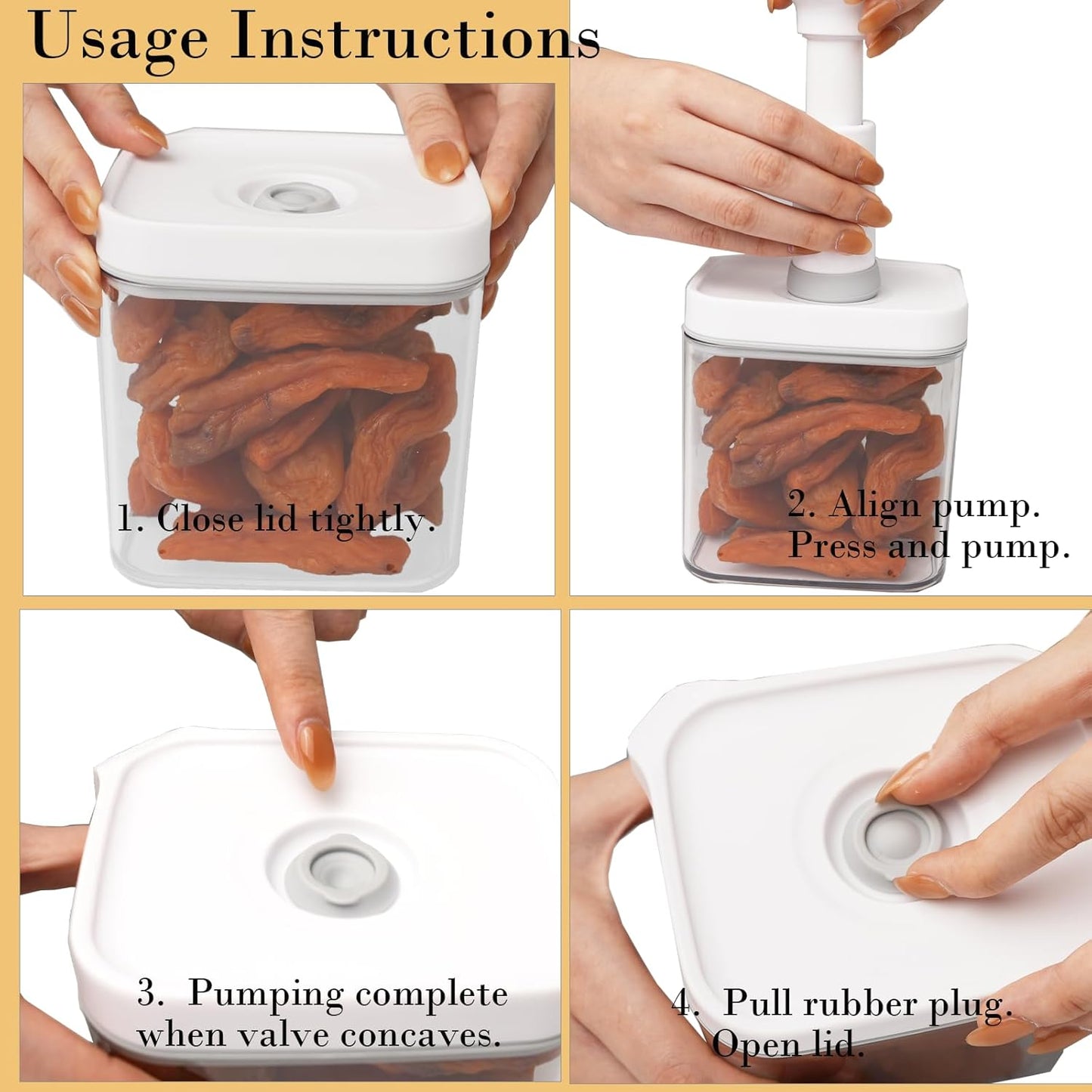 Vacuum Sealed Food Storage Containers with Pump – Airtight, Keeps Food Fresh, Prevents Bacteria – Ideal for Grains, Coffee, Snacks & dog food storage container(4-Piece Set)