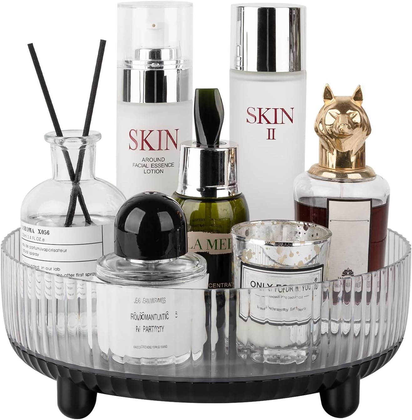 Anyoifax 360 Rotating Makeup Organizer Perfume Tray Skincare Holder Spinning Cosmetic Storage Bathroom Countertop Organizer Lazy Susan Turntable for Dresser, Vanity, Kitchen, Small Black