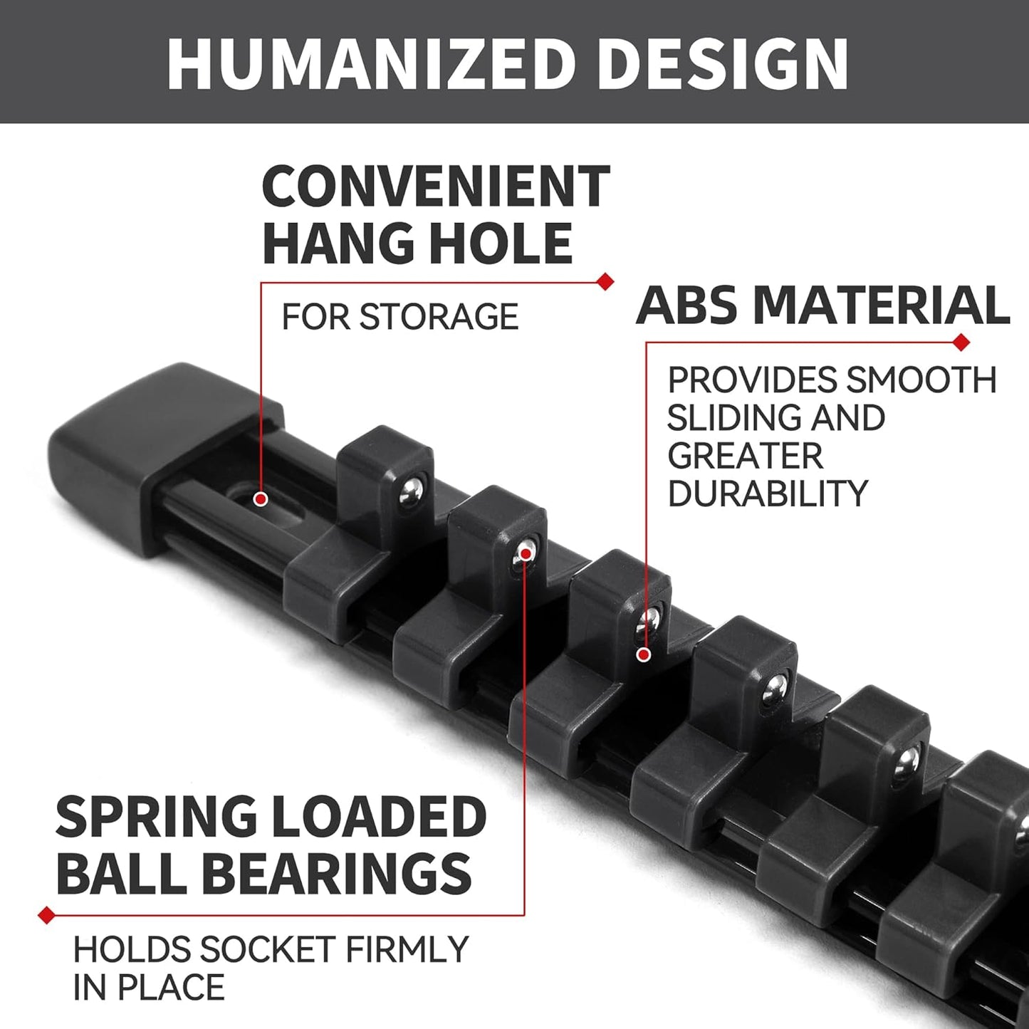 Socket Organizer Drive ABS Tools - Black Socket Holder, Premium Quality 3 Pieces Socket Holders Kit 1/4-Inch x 16 Clips, 3/8-Inch x 15 Clips, 1/2-Inch x 12 Clips(3PC,Black)