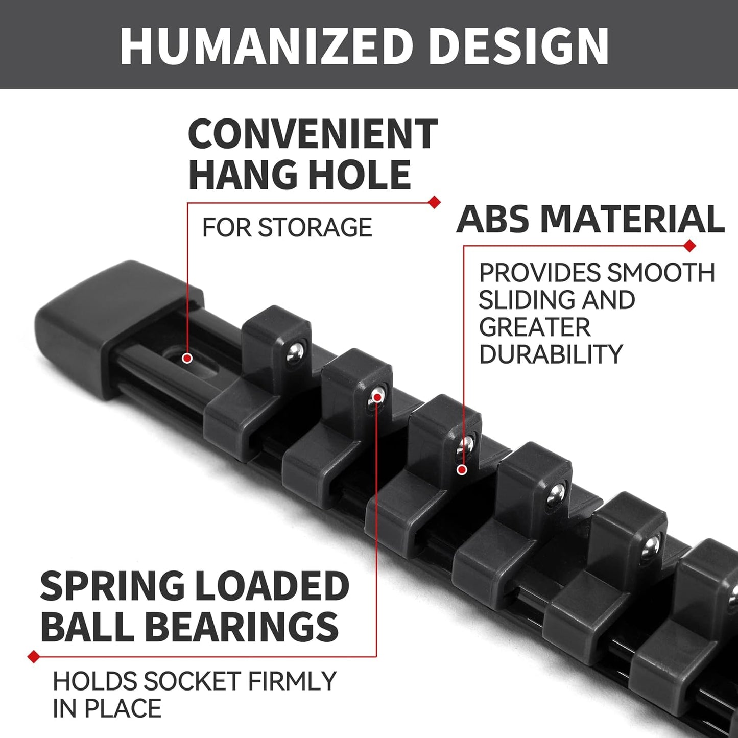 Socket Organizer Drive ABS Tools - Black Socket Holder, Premium Quality 12 Pieces Socket Holders Kit 1/4-Inch x 64 Clips, 3/8-Inch x 60 Clips, 1/2-Inch x 48 Clips（12PC,Black)