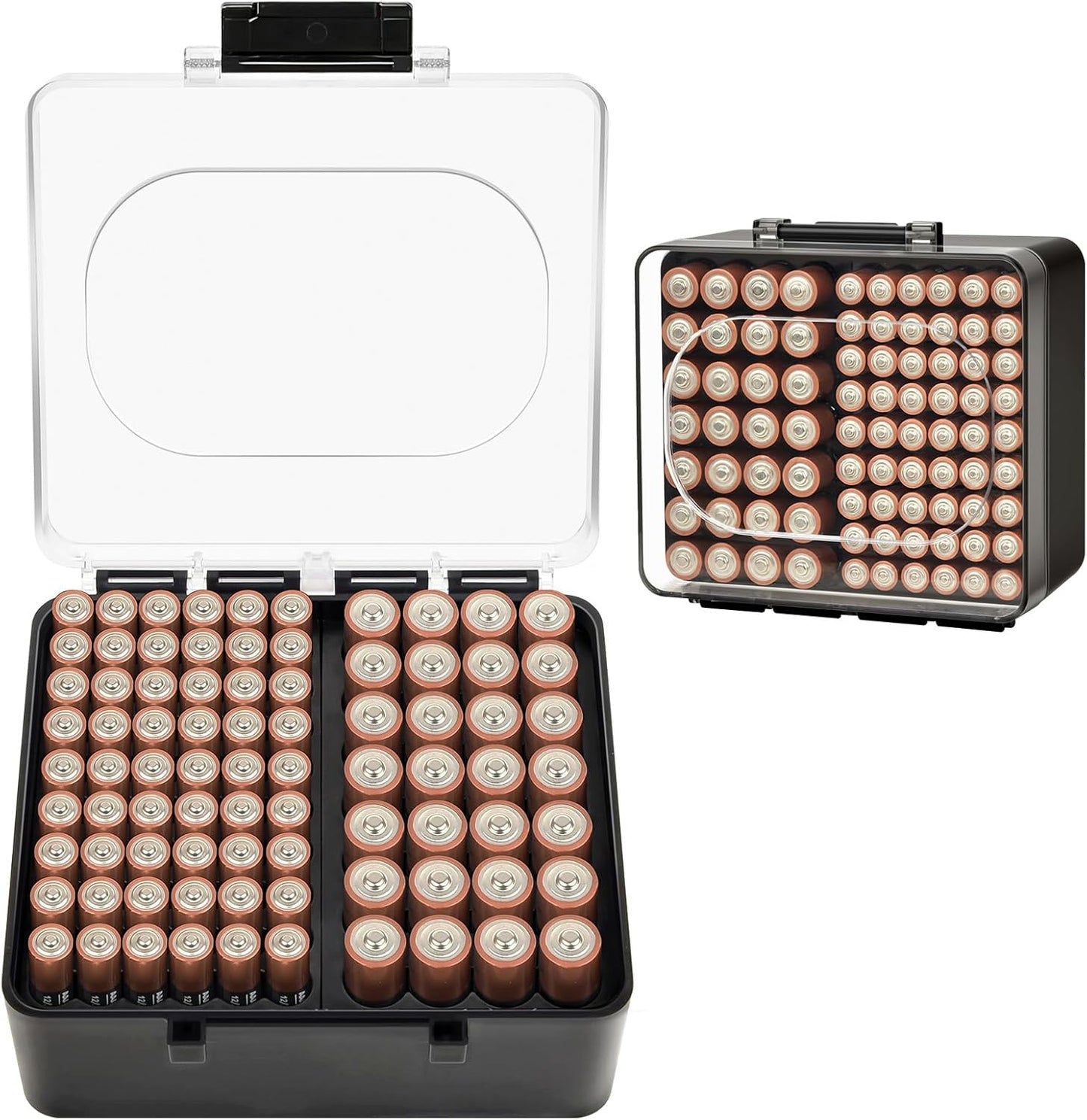 FULLCASE Battery Storage Organizer Box, Holder Container for 82 AA AAA Batteries, Plastic Home Batteries Variety Pack Protective Organization(Case Only) Black