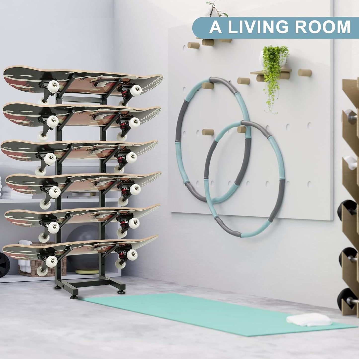 BiJun Skateboard Racks Floor Stand, 6-Layer Skateboard Wall Mount,Snowboard Storage Rack, Skateboard Organizer Floor Stand for Deck, Longboard, Snowboard, Standard Skateboards, Mini Cruiser Skateboard