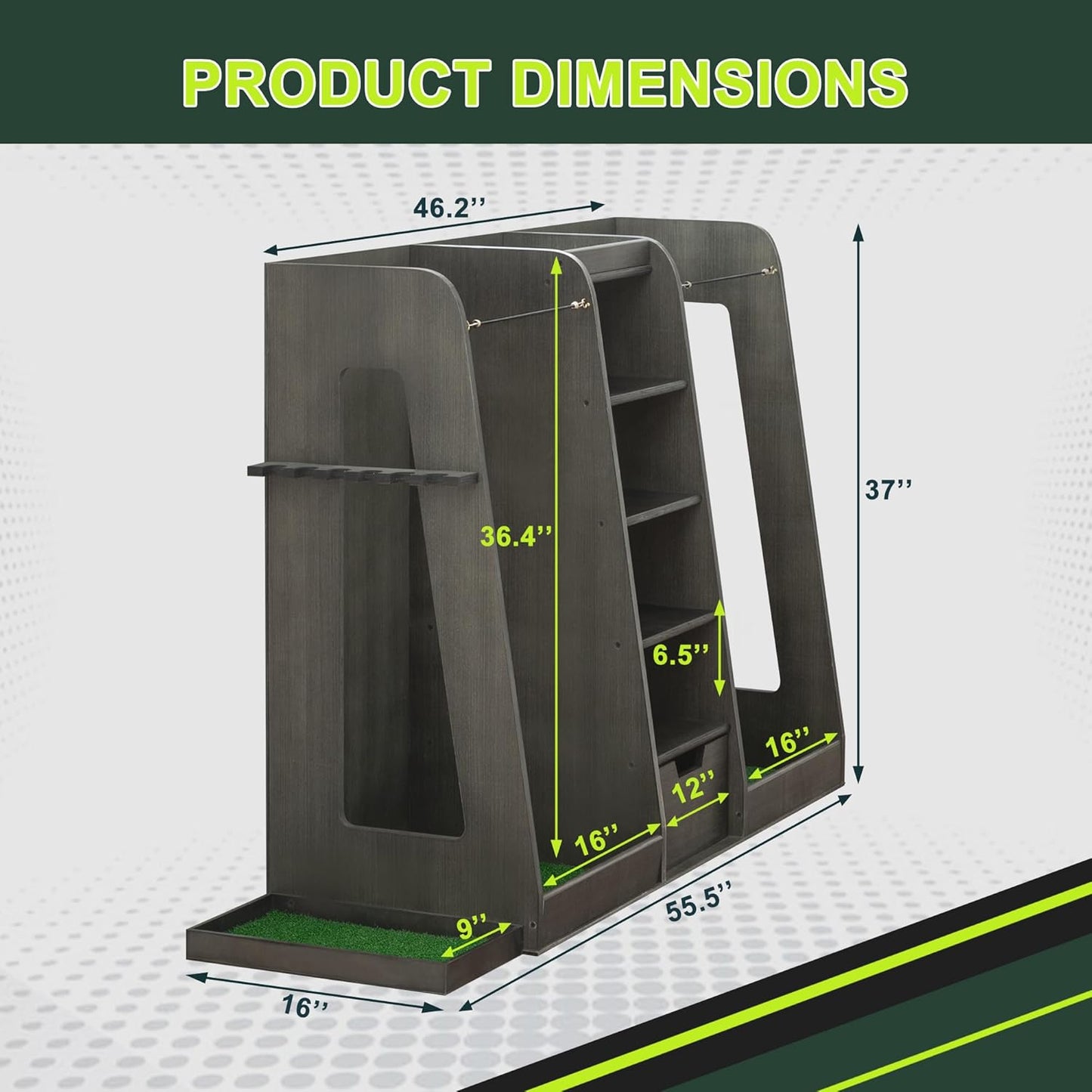 Golf Bag Organizer Storage Rack Large Wooden for 2 Bags, Golf Club Stand Holder with Drawer, Sports Equipment Rack for Garage, Practice Room, Home or Office