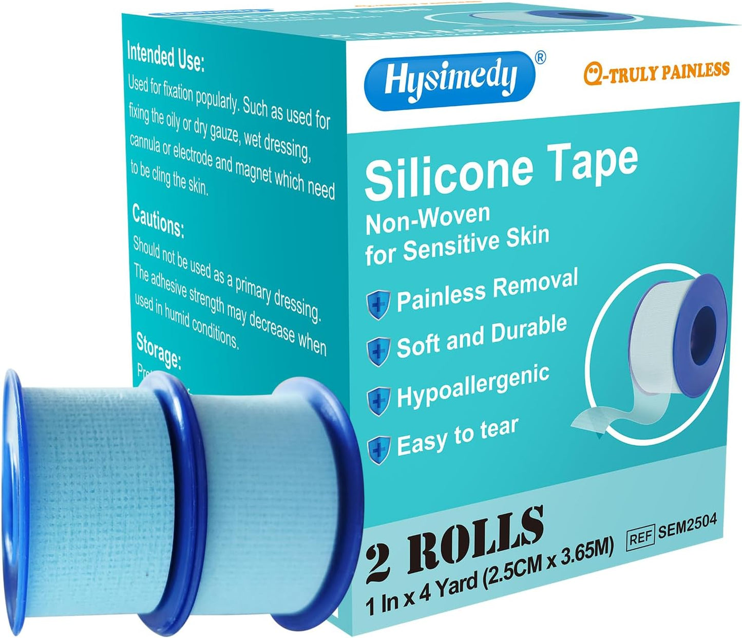Silicone Medical Tape for Sensitive Skin 1" x 4 Yard 2 Rolls Blue Hypoallergenic Repositionable Easy Removable Surgical Tape for First Aid Wound Care Skin Friendly