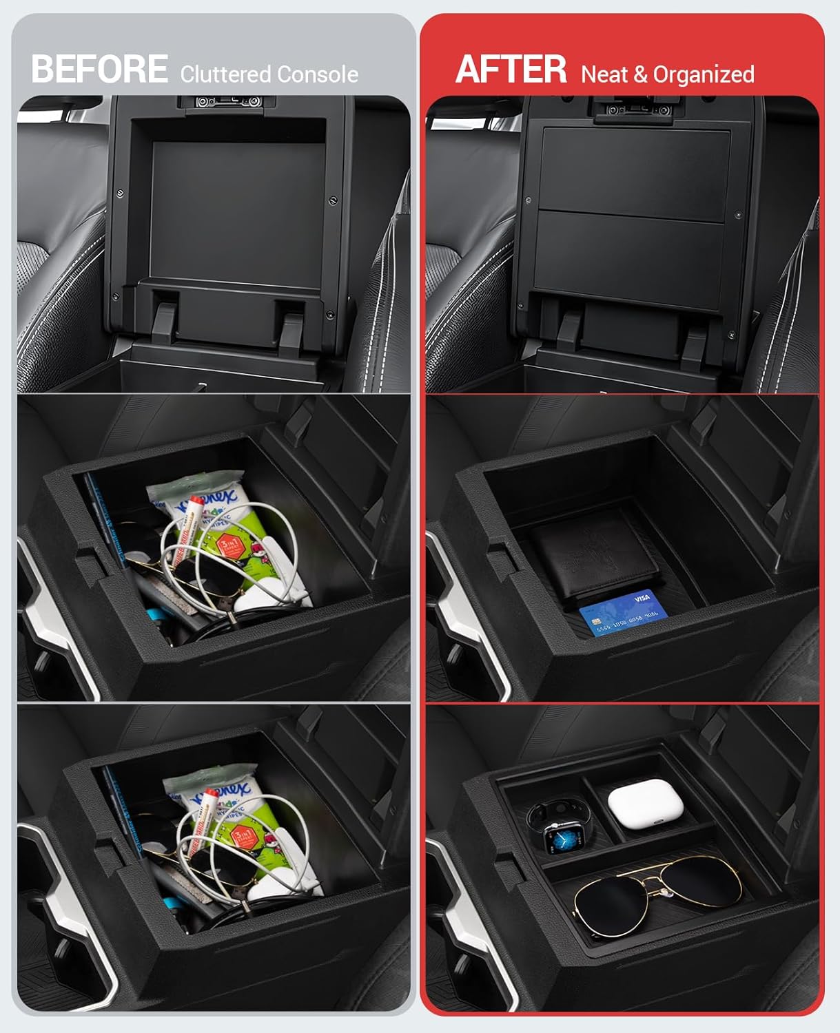 Ecarzo 3PCS Center Console Organizer for 2024-2025 Toyota Tacoma Armrest Hidden Storage Box, Maximize Space & Reduce Clutter, Tacoma Interior Accessories
