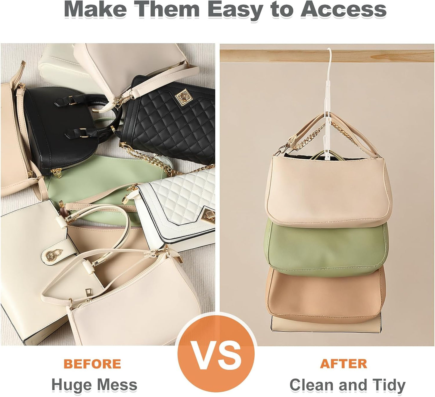 TOPIA HANGER Purse Hanger Organizer for Closet, 2-Pack Handbag Organizer Hanger, 360°Swivel Metal Purse Hooks, Bag Rack, Belt Organizer, Tie Rack, Scarf Hanger, Bag Storage Organizer, Ivory White