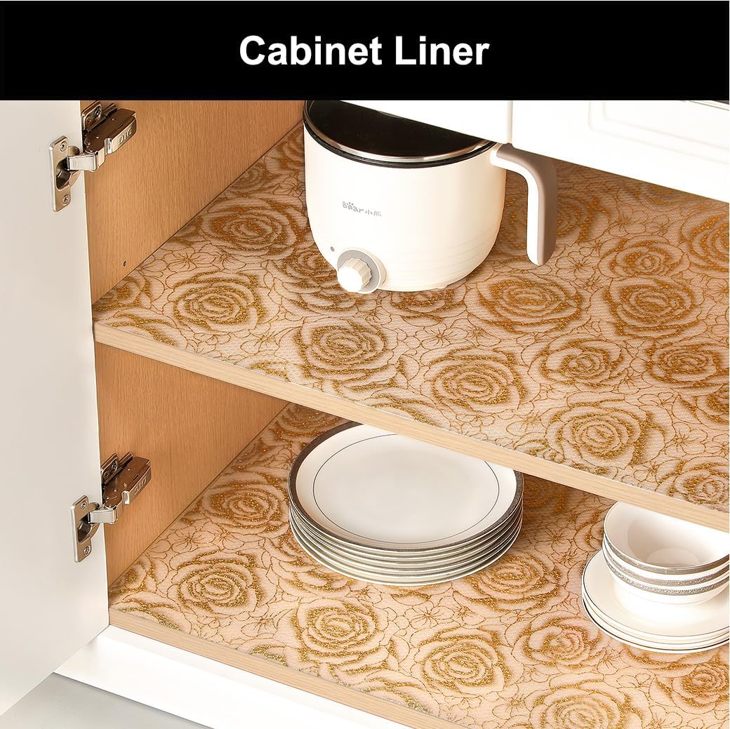 Cooyes Shelf Liner – Premium Non-Adhesive Cabinet & Drawer Liner for Kitchen – Waterproof Shelf Paper with Modern Pattern – Durable EVA Cabinet Mat – Easy to Cut （17.5" W x 197" L）