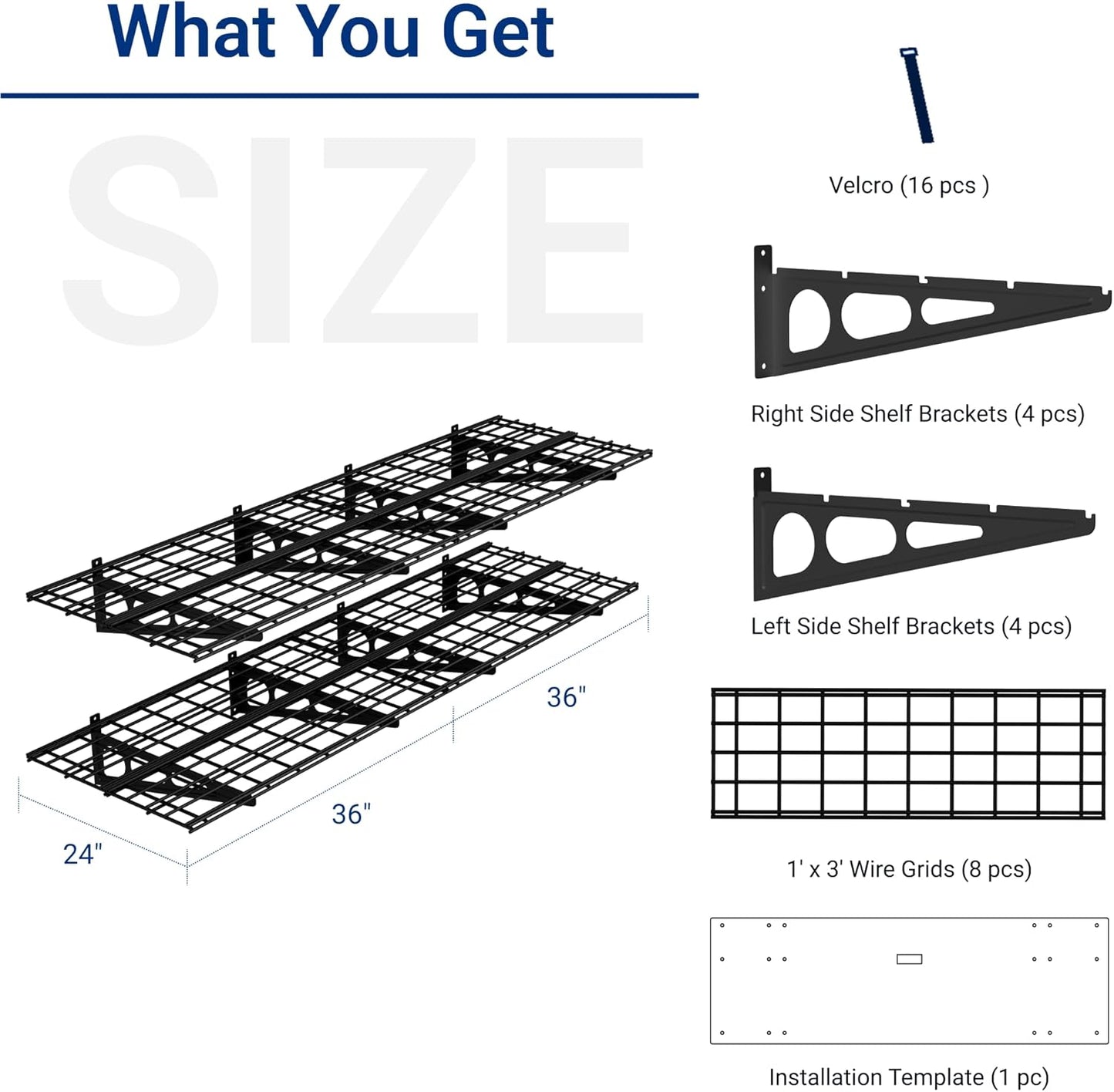 FLEXIMOUNTS 2-Pack 2x6ft Garage Shelving with Hooks 24-inch-by-72-inch Wall Shelf Garage Storage Racks Floating Shelves, Black, Classic Series