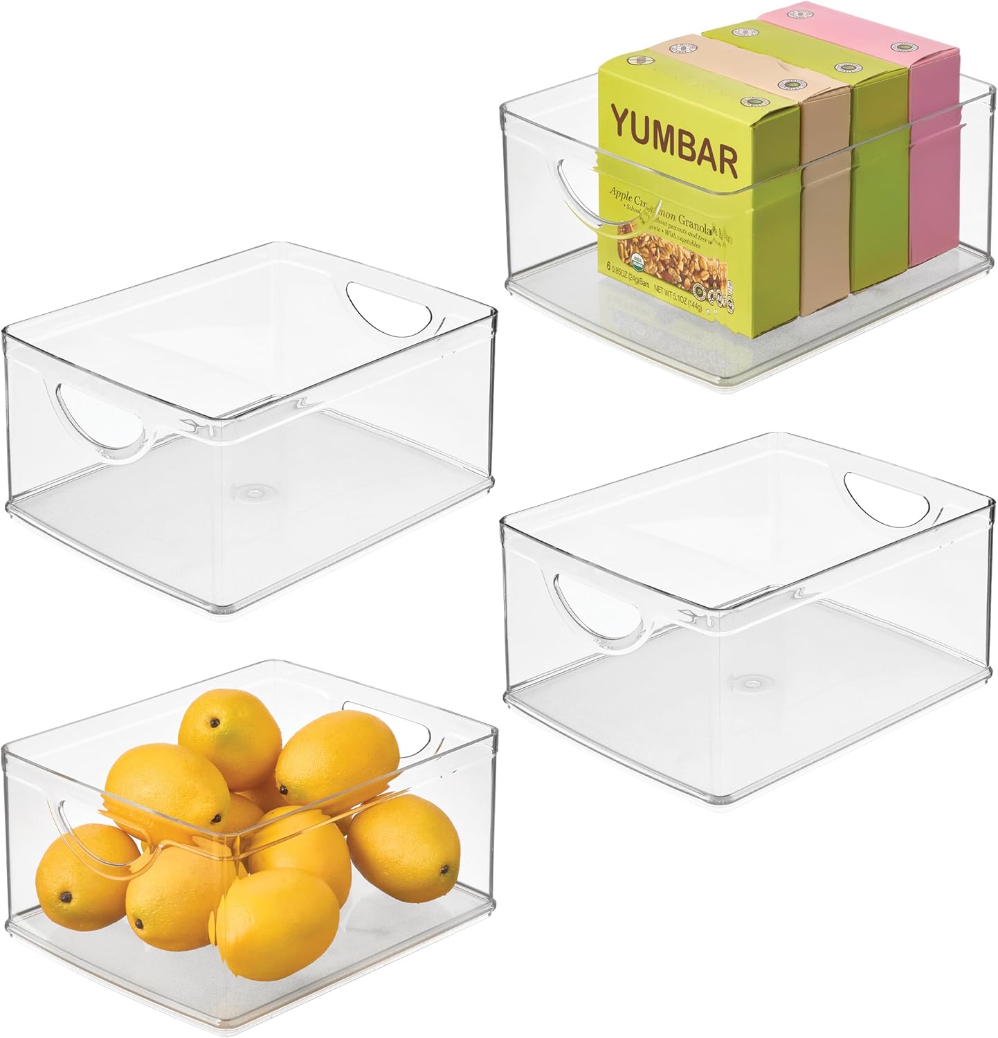 iDesign Pantry Storage Bins with Handles for Cabinets or Fridge - Set of 4 - Clear - Made in USA