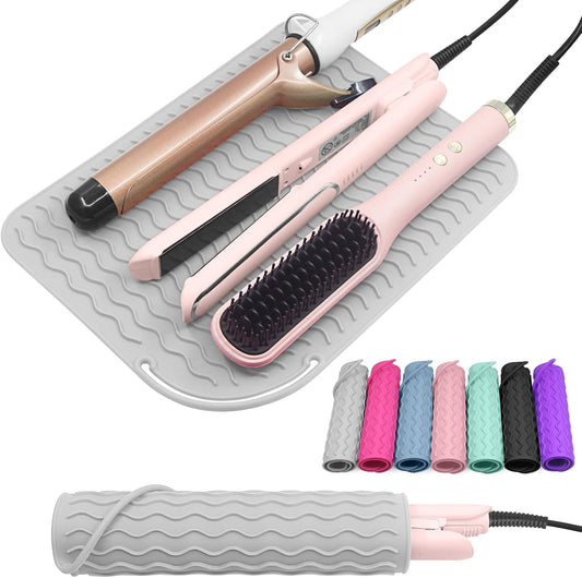 Plus Size Silicone Heat Resistant Mat, Portable Travel Hot Tools Pad Cover for Curling Iron, Flat Iron, Hair Straightener and Other Hair Styling Tools(12.0" x 9.0")