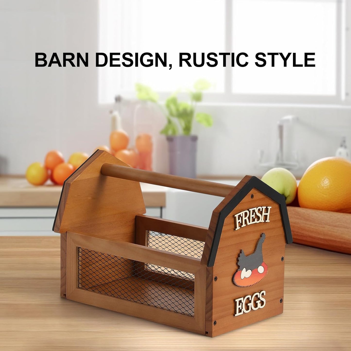 Wood Farmhouse Egg Collecting Basket - Large Countertop Chicken Egg Basket