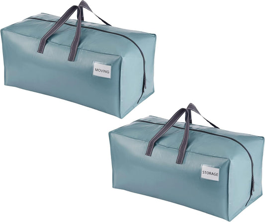 VENO 2 Pack Moving Bags w/Backpack Straps, Heavy Duty, Moving Boxes Alternative, Packing Supplies, Large Storage Totes for Dorm Room Essentials with Zipper for Clothes (Shiny Light Blue, 2 Pack)