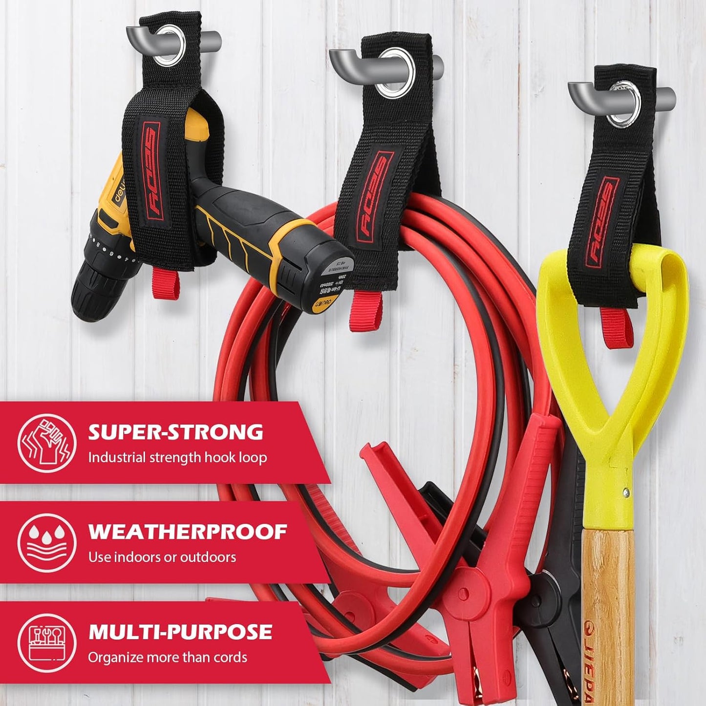 20 Pack Heavy Duty Garage Storage Hooks with Extension Cord Organizer, Solid Steel Wall Mount Hook Set with Anti-Slip Coating Utility J Hooks for Ladders,Bikes,Ropes,Broom,Garden,Yard and Power Tools
