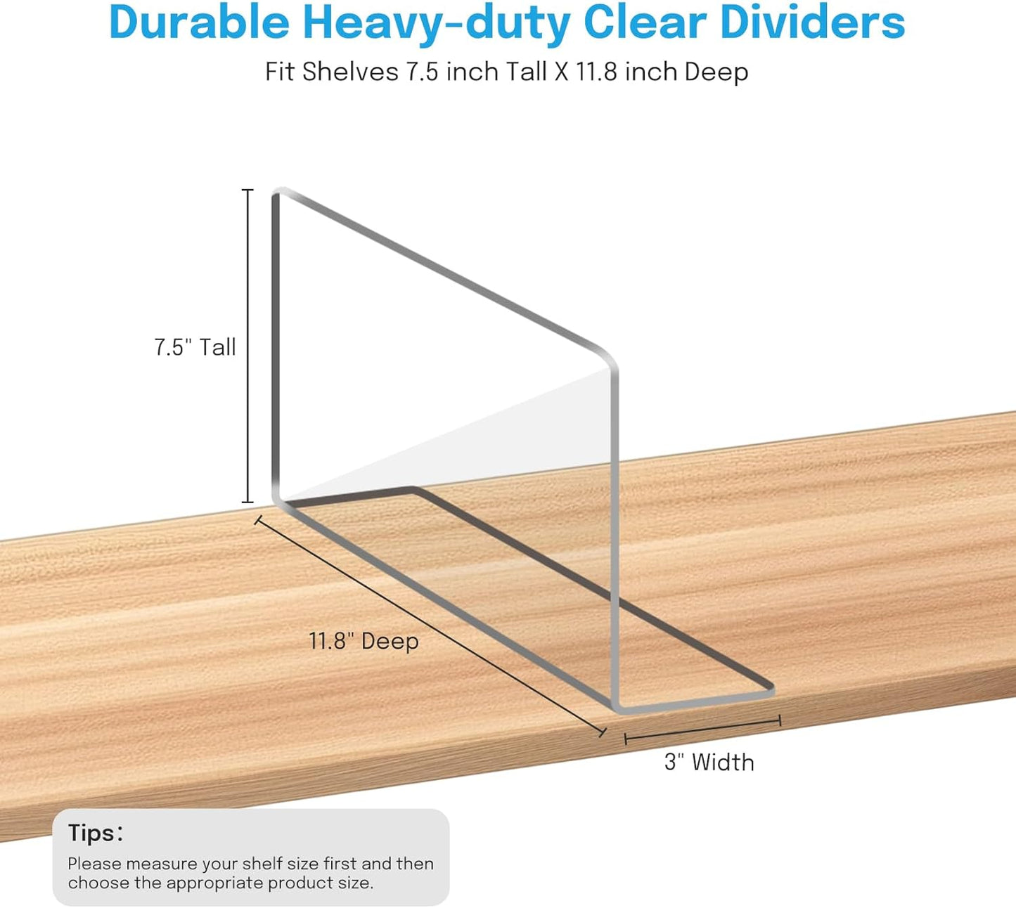 OKPOW Shelf Dividers Closet Organizer - 7.5" Tall X 11.8" Deep Acrylic Clear Sturdy Separate for Clothes Purse - Adjustable Space Saver Easy Install for Home Organization Enthusiasts 4 Pack