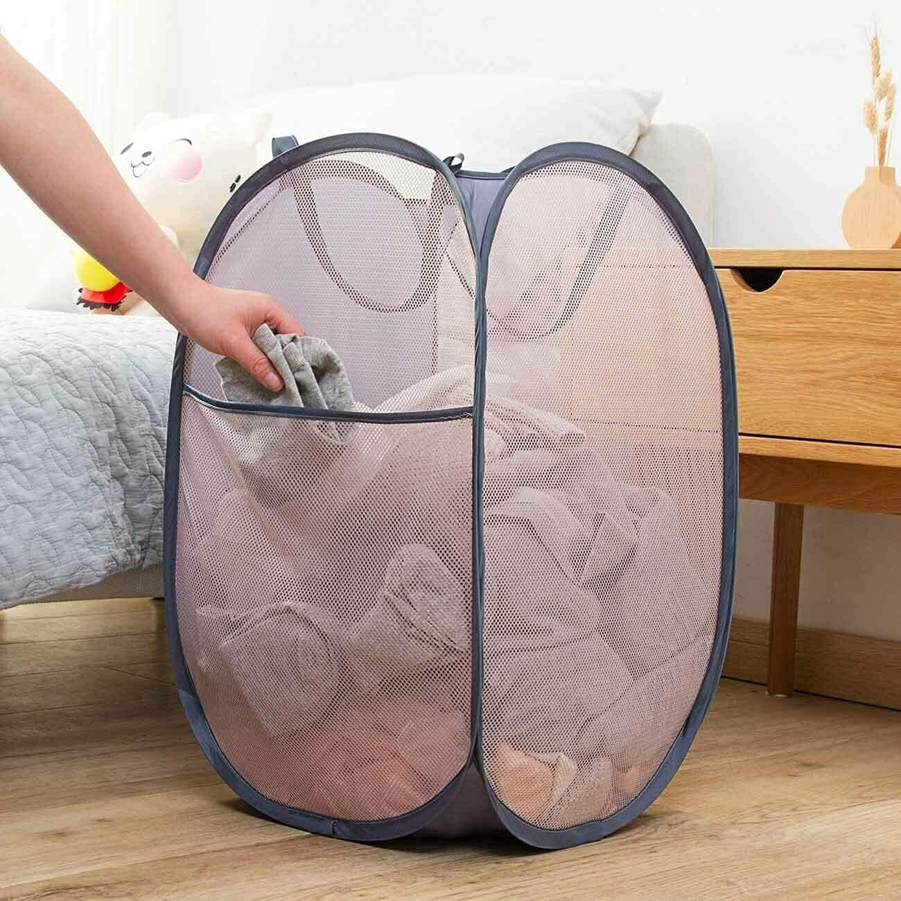 Larpur Pack of 3 Pop up Laundry Hampers, Collapsible Laundry Baskets, Portable Mesh Clothes Hampers for Kids Room, College Dorm, Bathroom, Foldable Hamper with Carry Handles, Gray