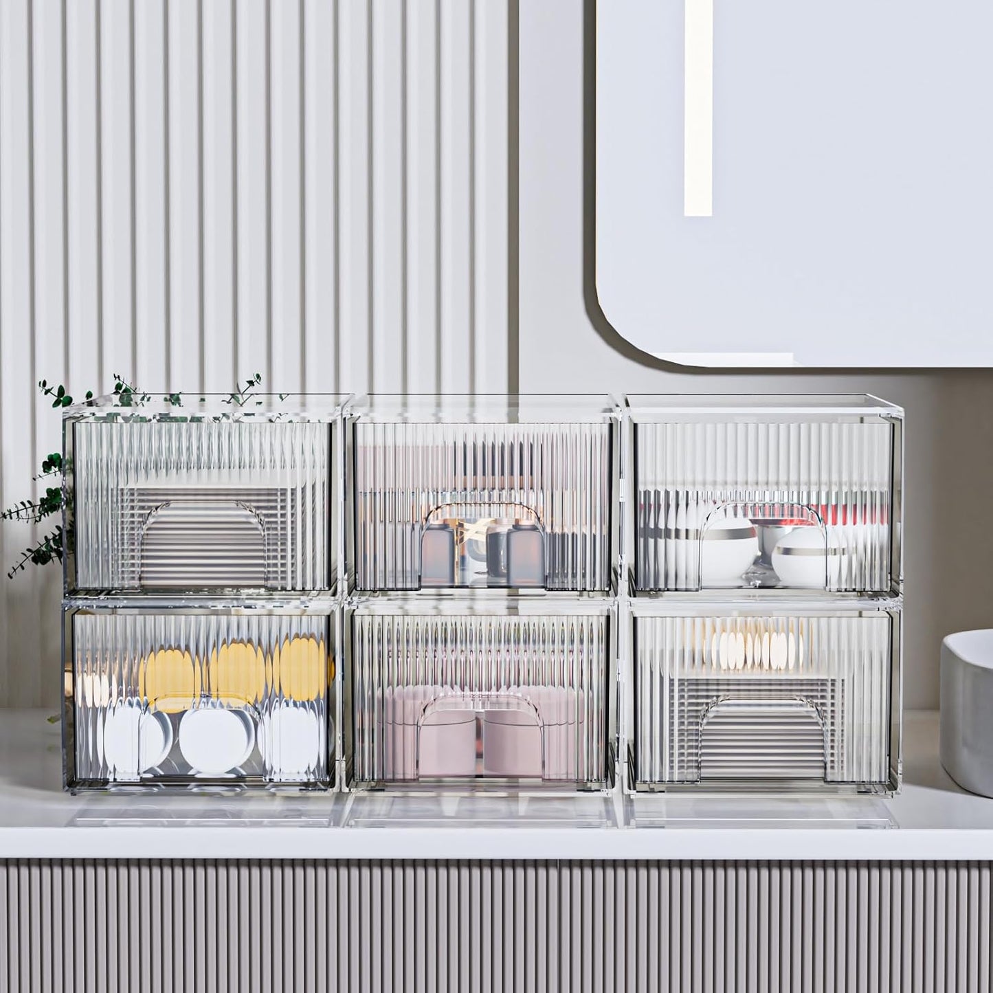 ZHIAI 6 Pack Clear Stackable Storage Drawer, Acrylic Drawer, Cosmetic Organizer, Plastic Organizer for Dresser, Under, Kitchen Cabinet, Pantry, Home Organization and Storage