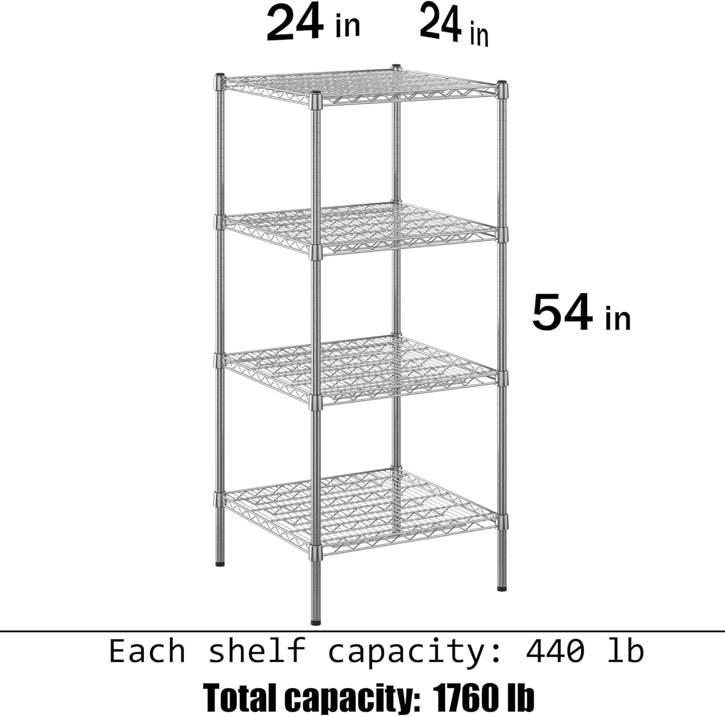 24" Deep x 24" Wide x 54" Height Wire Shelving Kit | 4-Tier | NSF Commercial Storage Rack Unit