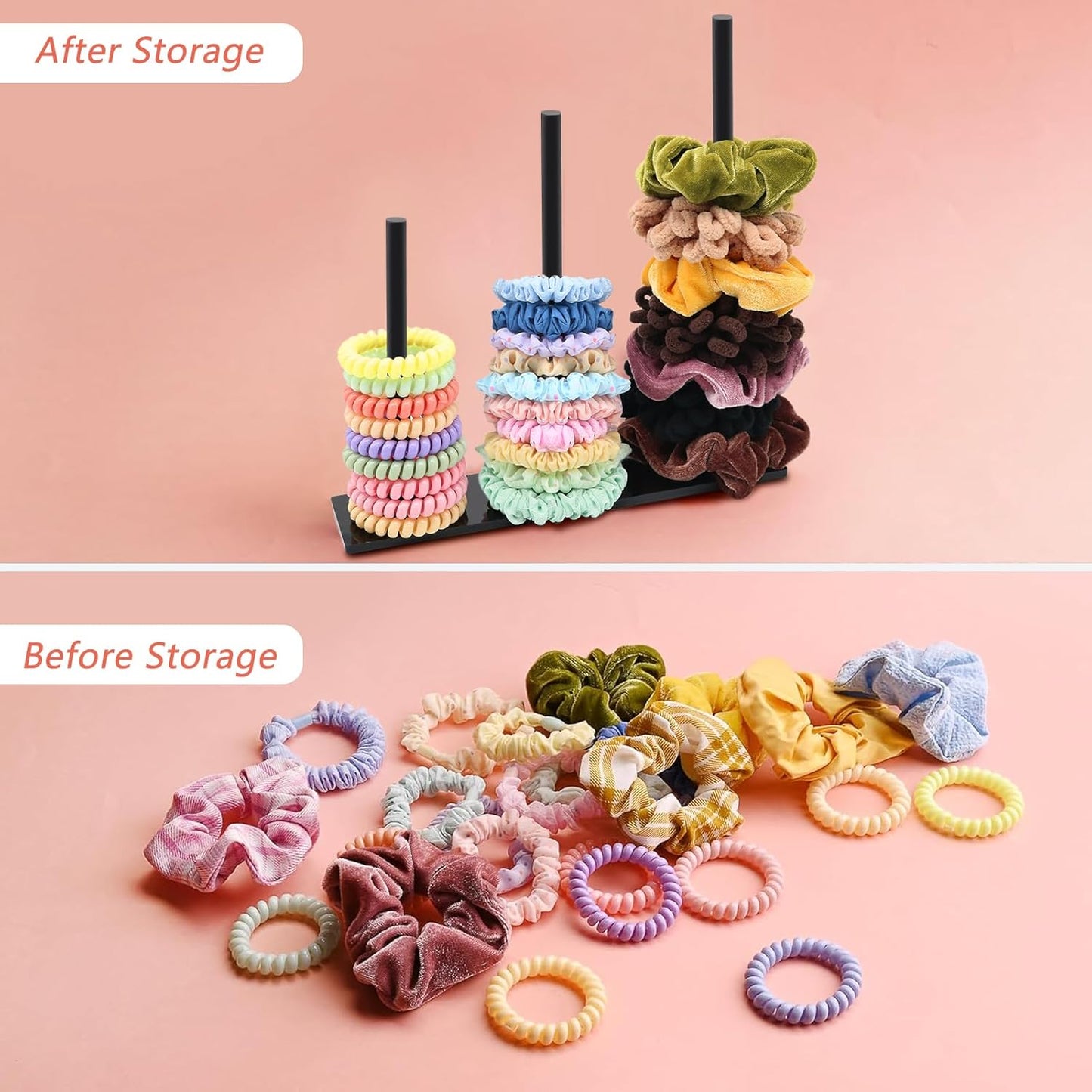 SMUK 3-Tiers Acrylic Scrunchie Holder Organizer, Black Hair Tie Holder Stand for Women Teen Girls Scrunchie Storage Scrunchy Hair Accessories Organizer
