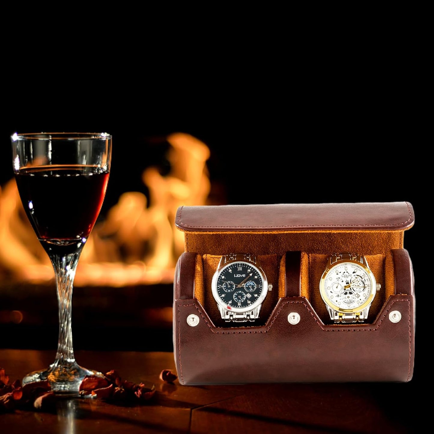 MR.OKAY 2 Watch Travel Case- Classic Leather Watch Case With Perfect Texture.Portable Watch Roll Or Organizer For Storage And Display. Luxury Gifts For Men, All Handmade by Artisans.