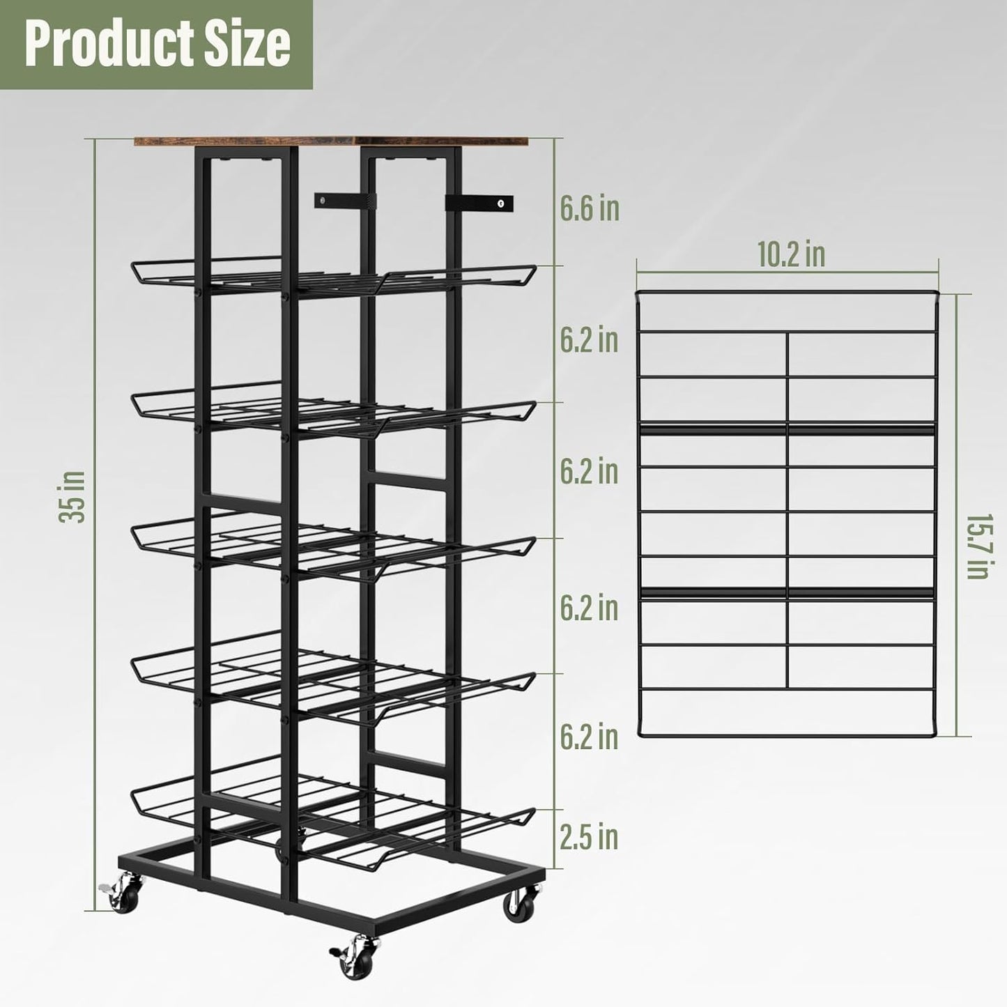 Water Bottle Organizer 6 Tier Bottled Water Storage Rack with Wheels Water Bottle Stand Drink Holder Metal Beverage Rack Soda Can Shelf Organizer for Pantry Kitchen Home Office Party, Brown