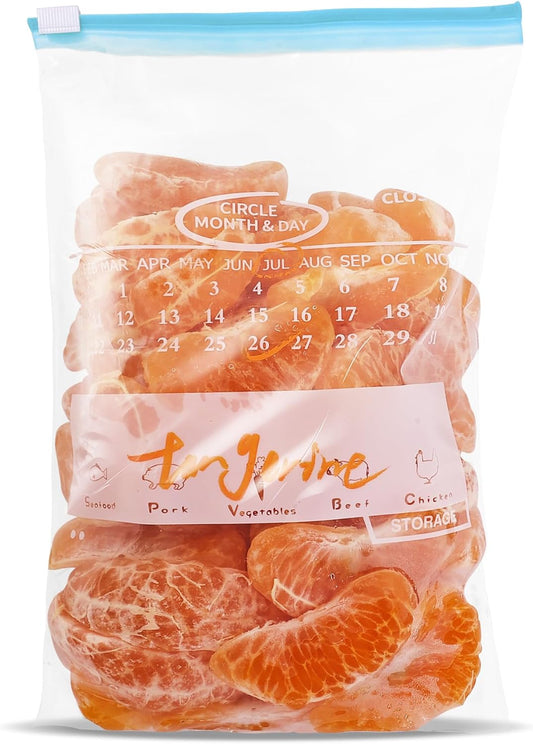 120 Pack Calendar Slider Quart Freezer Bags Reusable Food Storage Bags Slide Zipper Expandable Bottom Clear Plastic Freezer Bags With Write-On-Label For Food Storage (Blue)