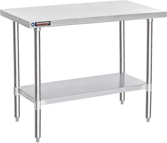 DuraSteel 24x48 Stainless Steel Work Table - NSF Commercial Prep Metal Table - Outdoor Pizza Oven Stand w/Under Shelf - Kitchen Island Laundry Utility Garage Microwave Stand Large Rolling Storage Cart