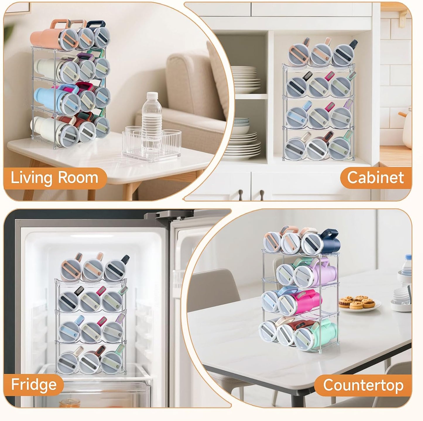 Water Bottle Organizer for Stanley 40 oz Tumbler, Stackable Tumbler Storage, 3 Pack Water Bottle Organizer for Cabinet, Pantry Kitchen Storage & Organization for Stanley Cup - Hold 9 Bottles
