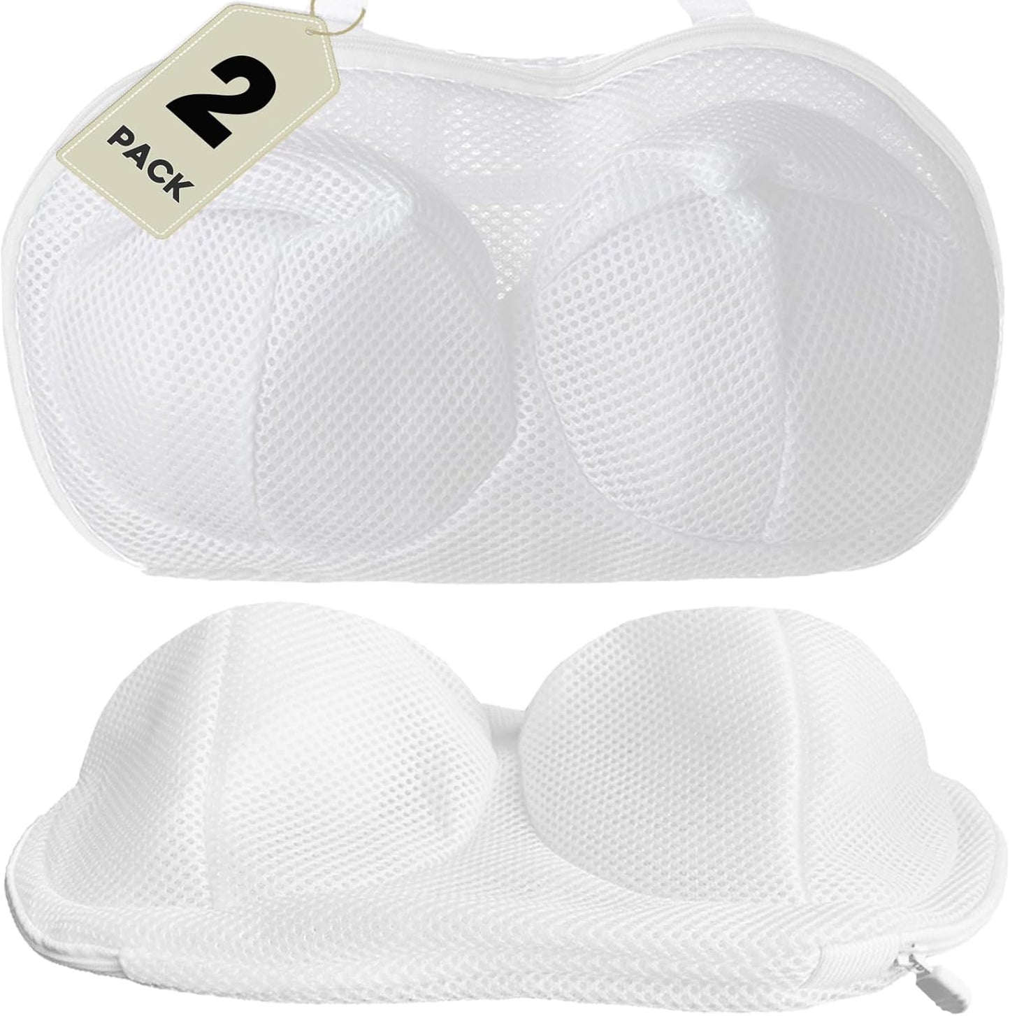 Large Bra Laundry Bags for Washing Machine, Fits All Cups Anti Deformation Bra Washing Bag, Lingerie Bags for Washing Delicates (2 Pack White)