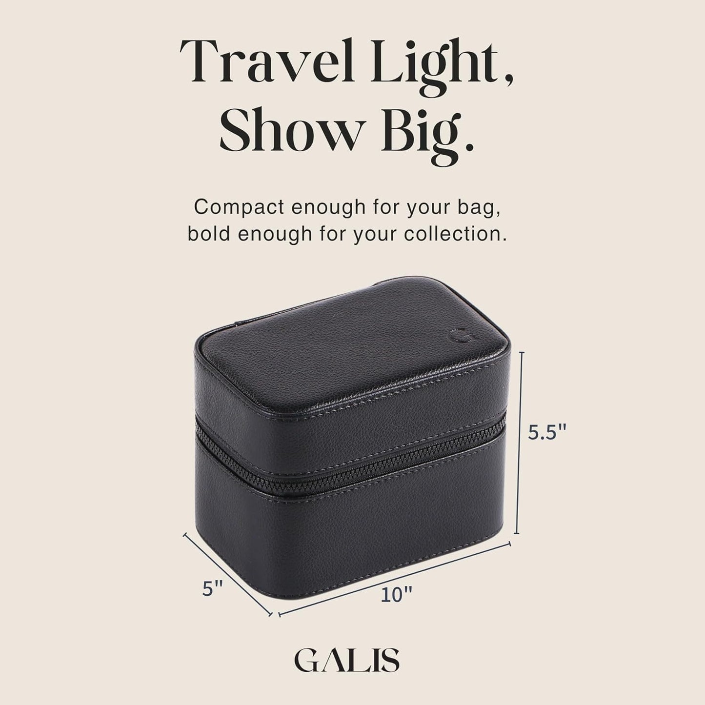 Galis Luxury Watch Travel Case for Men High End Portable 2-Slot Watch Holder and Watch Case, Premium Watch Box for Men, Jewelry Storage Organizer, Gift for Him, Fathers, Husband (Black & Green)