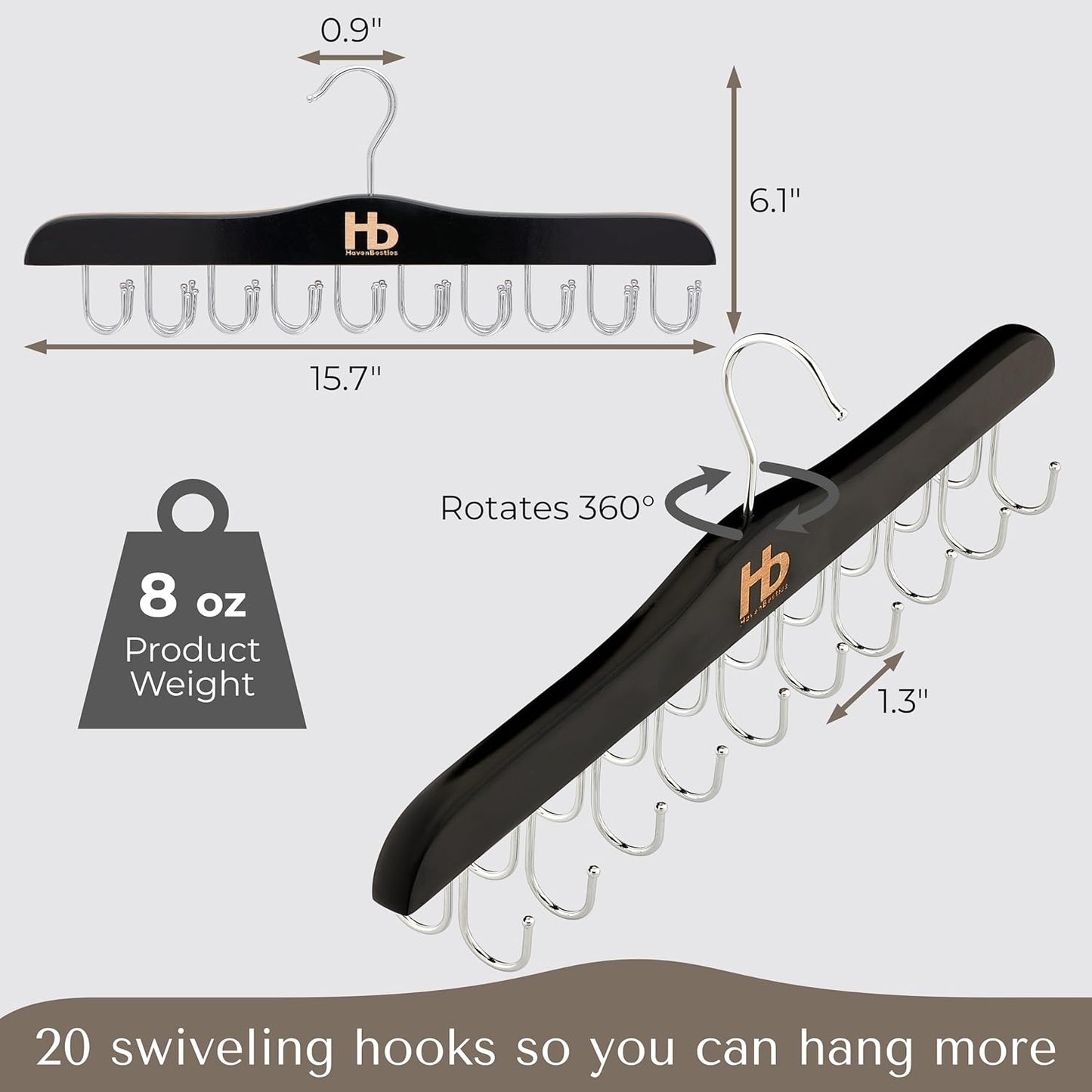 Large Bra Hanger and Bra Organizer for Closet – Tank Top Hanger Space Saving for House, Dorm, Apartment - Foldable Wooden for Closet Organizer– with 20 Hooks, Lotus Wood, Black, 2 Pack