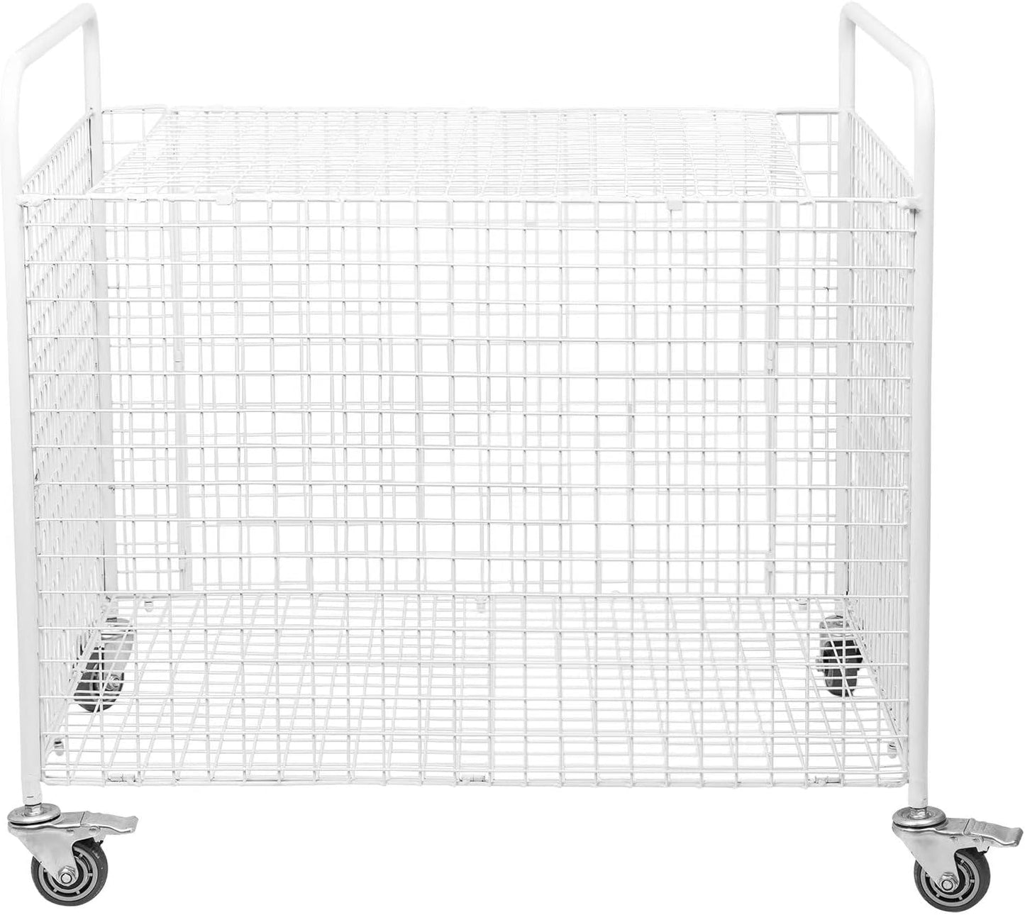 Metal Basketball Rolling Cart Sports Equipment Storage Wheel Basket White Athletic Portable Lockable Cage Raised Handle Gym Home Garage School Court Field Football Soccer Ball Volleyball Bat